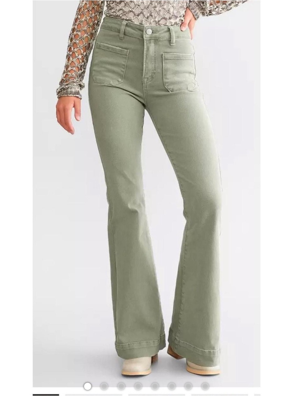 Risen Jeans High-Rise Olive Green Flare Jeans